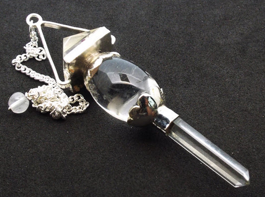 Shiva Shaped Clear Quartz Pyramid and Point Ornate Pendulum