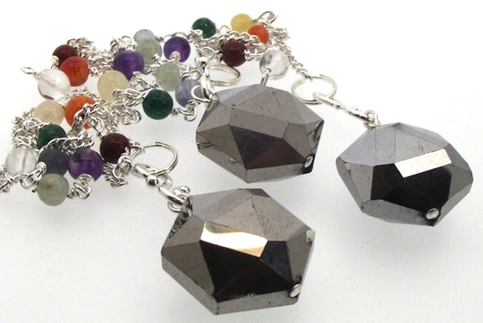 Silver Aura Crystal Hexagon Chakra Pendulum