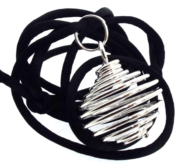 Silver Coloured Spiral Gem Keeper Cage Pendant Adjustable