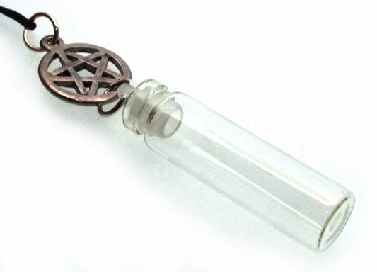 Silver Coloured Metal Pentacle Glass Bottle Pendant