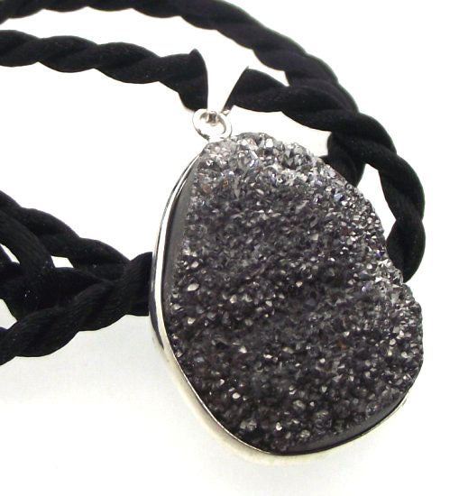 Silver Sparkling Druzy Quartz Pendant Design 01