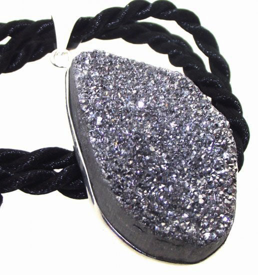 Silver Sparkling Druzy Quartz Pendant Design 03