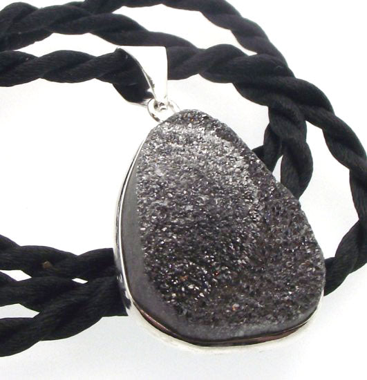 Silver Sparkling Druzy Quartz Pendant Design 04
