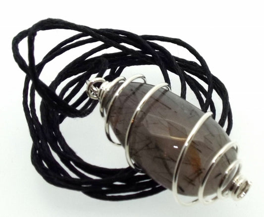 Black Tourmalated Quartz Mini Gemstone Spiral Pendant