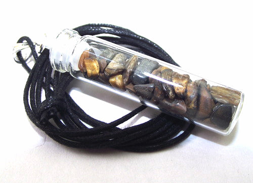 Tigers Eye Gemstone Crystal Glass Bottle Pendant