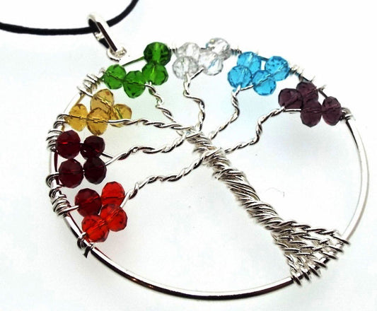 Tree of Life Chakra Glass Crystal Hand Crafted Pendant