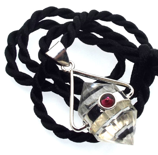 Vogel Cut Quartz Gemstone and Garnet Pendant
