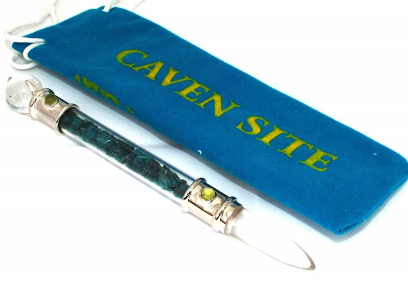 Glass Pipe Healing Wand with Cavansite Chips