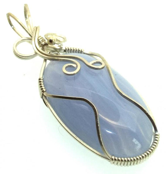 Blue Lace Agate Silver Plated Wire Wrapped Pendant 07