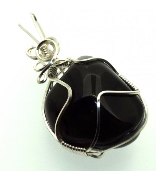 Apache Tear Gemstone Silver Plated Wire Wrapped Pendant 01