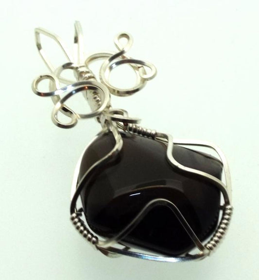 Apache Tear Gemstone Silver Plated Wire Wrapped Pendant 02