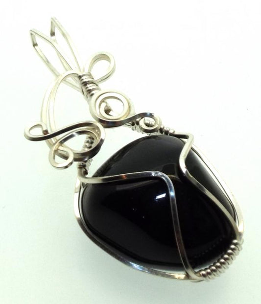 Apache Tear Gemstone Silver Plated Wire Wrapped Pendant 05