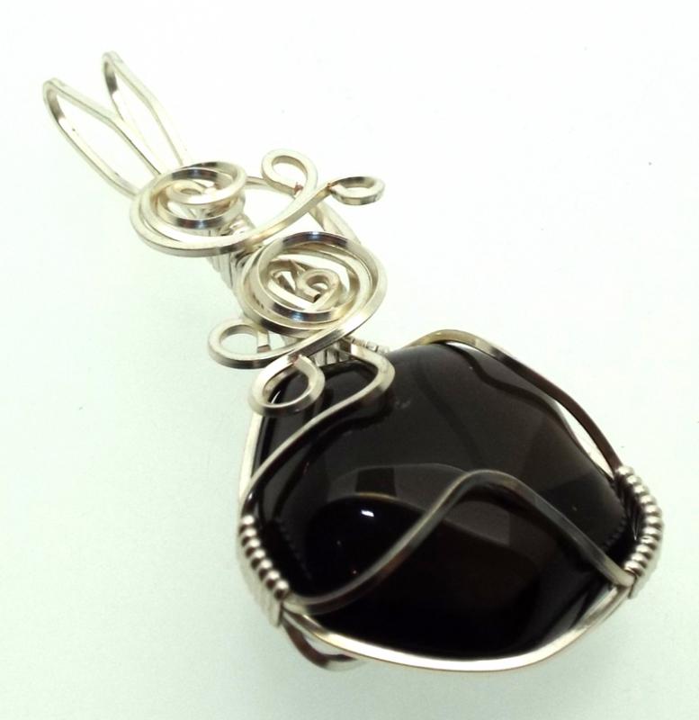 Apache Tear Gemstone Silver Plated Wire Wrapped Pendant 10