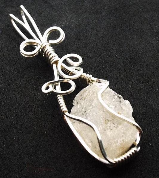 Raw Topaz Gemstone Silver Plated Wire Wrapped Pendant 01