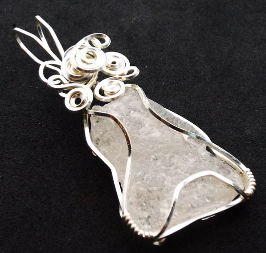 Raw Topaz Gemstone Silver Plated Wire Wrapped Pendant 04