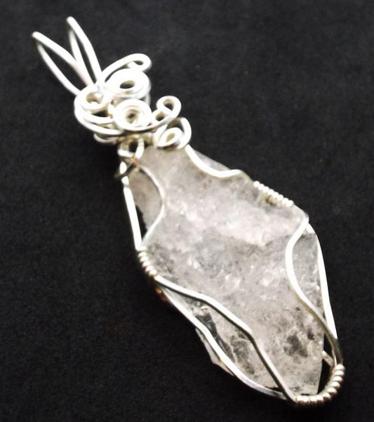 Raw Topaz Gemstone Silver Plated Wire Wrapped Pendant 06
