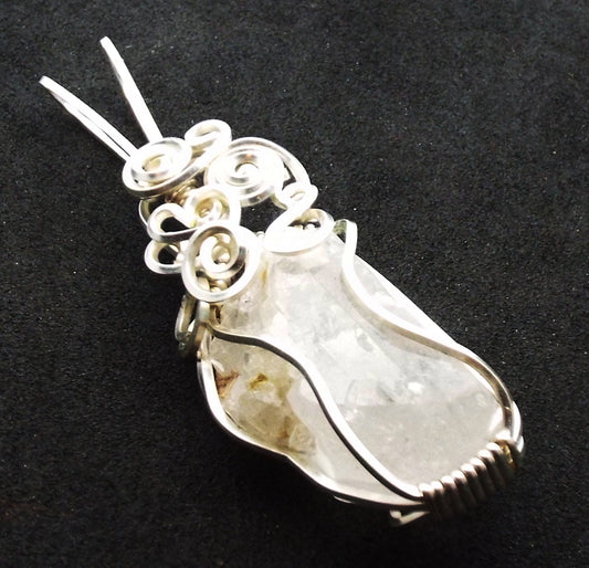 Raw Topaz Gemstone Silver Plated Wire Wrapped Pendant 07