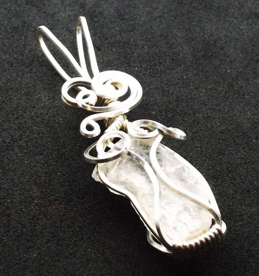 Raw Topaz Gemstone Silver Plated Wire Wrapped Pendant 09