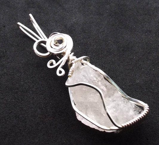 Raw Topaz Gemstone Silver Plated Wire Wrapped Pendant 10