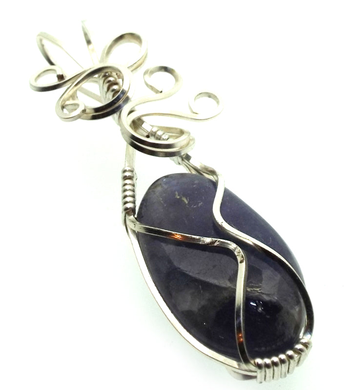 Iolite Gemstone Silver Plated Wire Wrapped Pendant 02