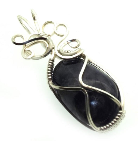 Iolite Gemstone Silver Plated Wire Wrapped Pendant 03