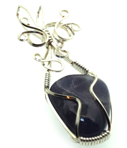 Iolite Gemstone Silver Plated Wire Wrapped Pendant 04