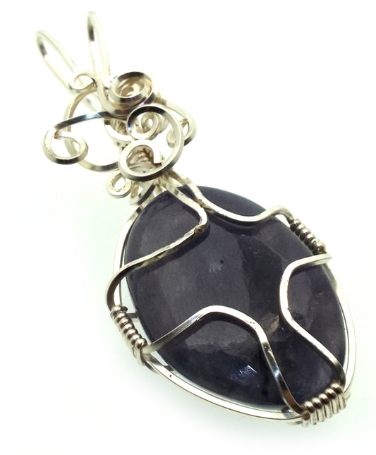 Iolite Gemstone Silver Plated Wire Wrapped Pendant 05