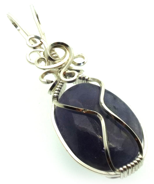 Iolite Gemstone Silver Plated Wire Wrapped Pendant 07