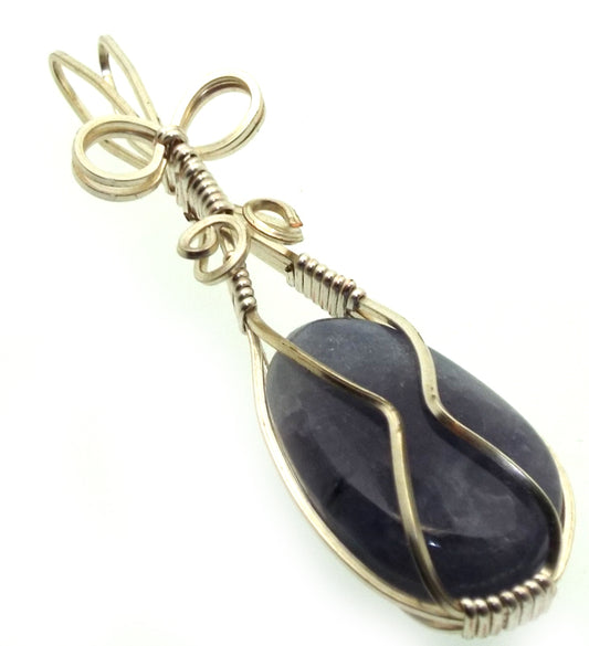Iolite Gemstone Silver Plated Wire Wrapped Pendant 10