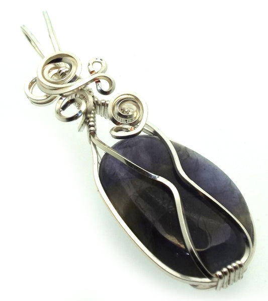 Iolite Gemstone Silver Plated Wire Wrapped Pendant 11