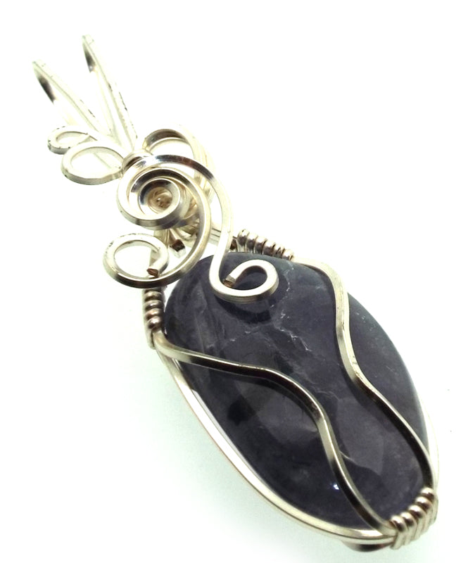Iolite Gemstone Silver Plated Wire Wrapped Pendant 12