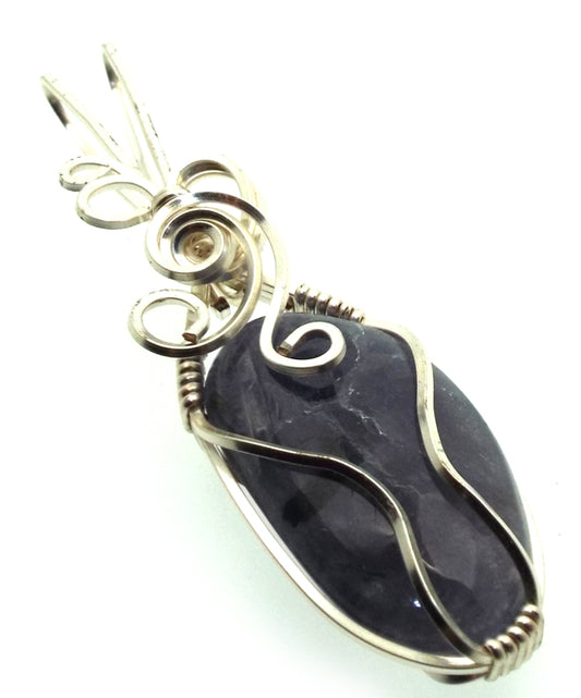 Iolite Gemstone Silver Plated Wire Wrapped Pendant 12