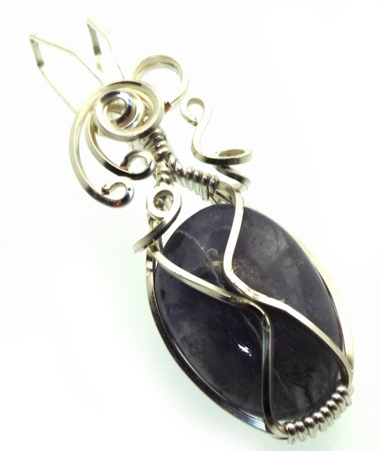 Iolite Gemstone Silver Plated Wire Wrapped Pendant 13