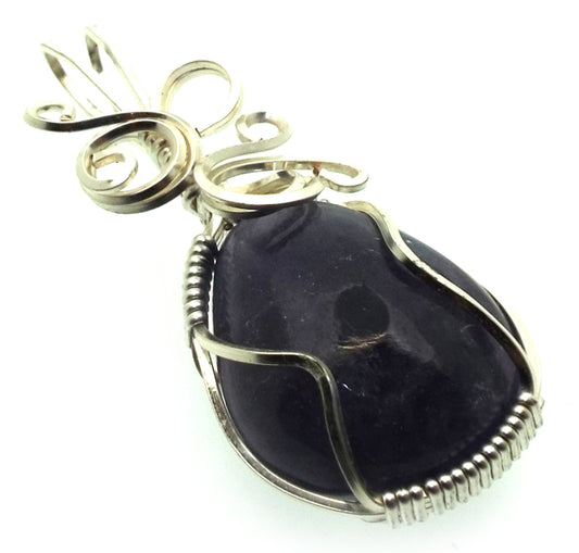 Iolite Gemstone Silver Plated Wire Wrapped Pendant 14