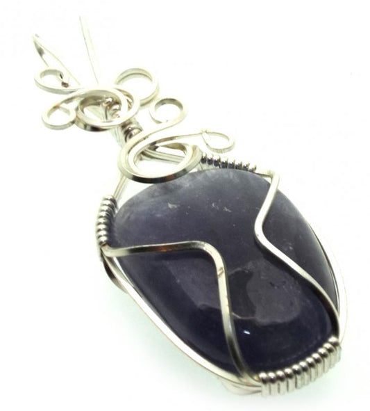 Iolite Gemstone Silver Plated Wire Wrapped Pendant 15