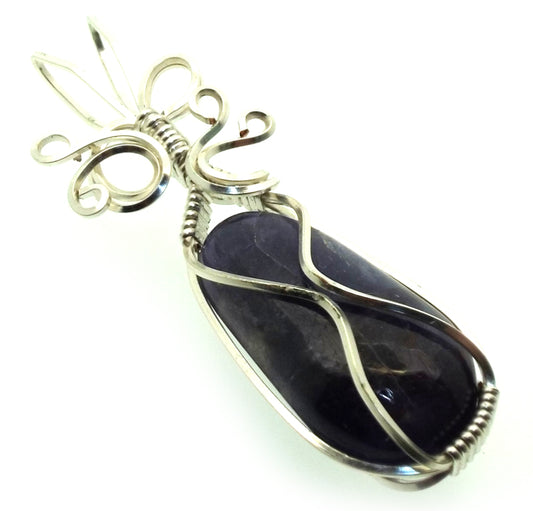 Iolite Gemstone Silver Plated Wire Wrapped Pendant 17