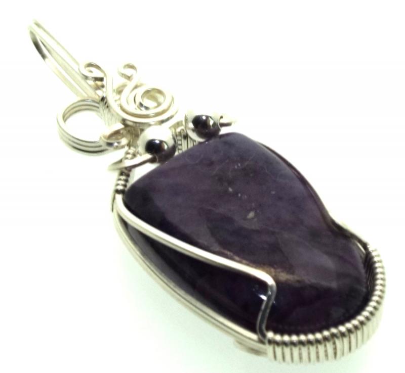 Charoite Gemstone Sterling Silver Wire Wrapped Pendant 13