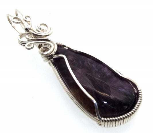 Charoite Gemstone Sterling Silver Wire Wrapped Pendant 14