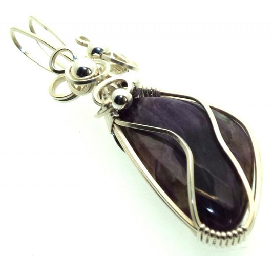 Charoite Gemstone Sterling Silver Wire Wrapped Pendant 16