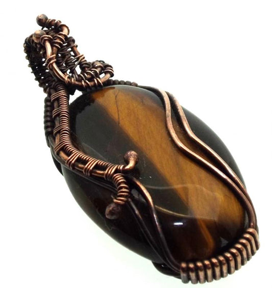 Tigers Eye Gemstone Copper Wire Weave Pendant 01