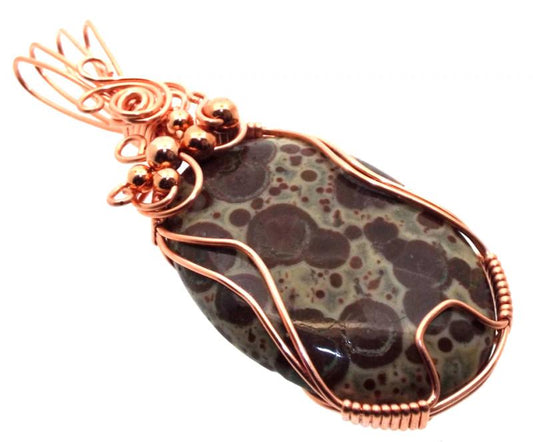 Poppy Jasper Gemstone Copper Wire Wrapped Pendant 02