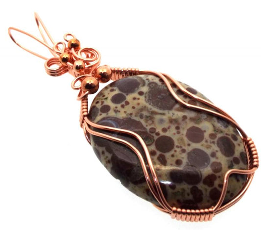 Poppy Jasper Gemstone Copper Wire Wrapped Pendant 01