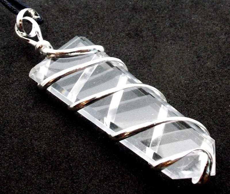 Clear Quartz Faceted Point Spiral Wire Wrapped Pendant