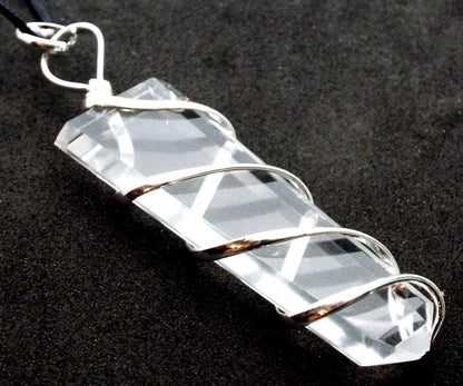Clear Quartz Faceted Point Spiral Wire Wrapped Pendant