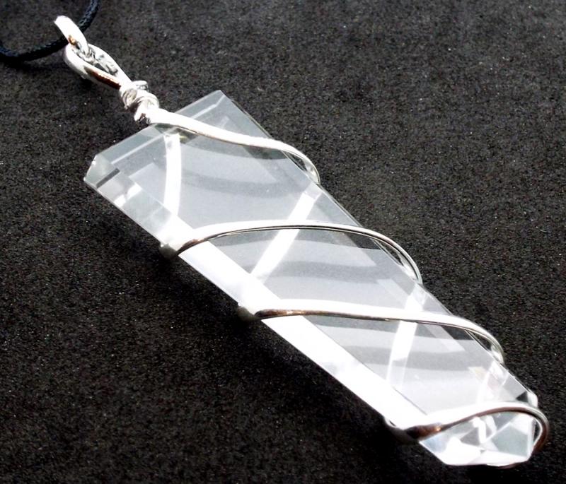 Clear Quartz Faceted Point Spiral Wire Wrapped Pendant