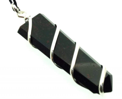 Bloodstone Faceted Point Spiral Wire Wrapped Pendant