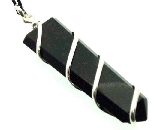 Bloodstone Faceted Point Spiral Wire Wrapped Pendant