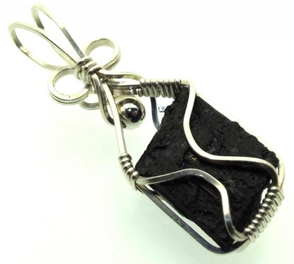 Black Tourmaline Sterling Silver Wire Wrapped Pendant 02