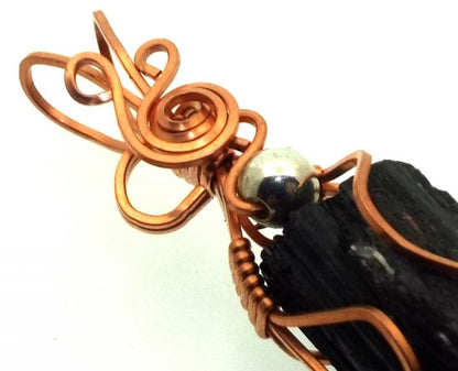 Black Tourmaline Copper Wire Wrapped Pendant 06