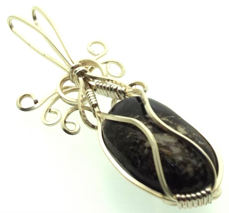 Dravite Brown Tourmaline Silver Filled Wire Wrapped Pendant 01